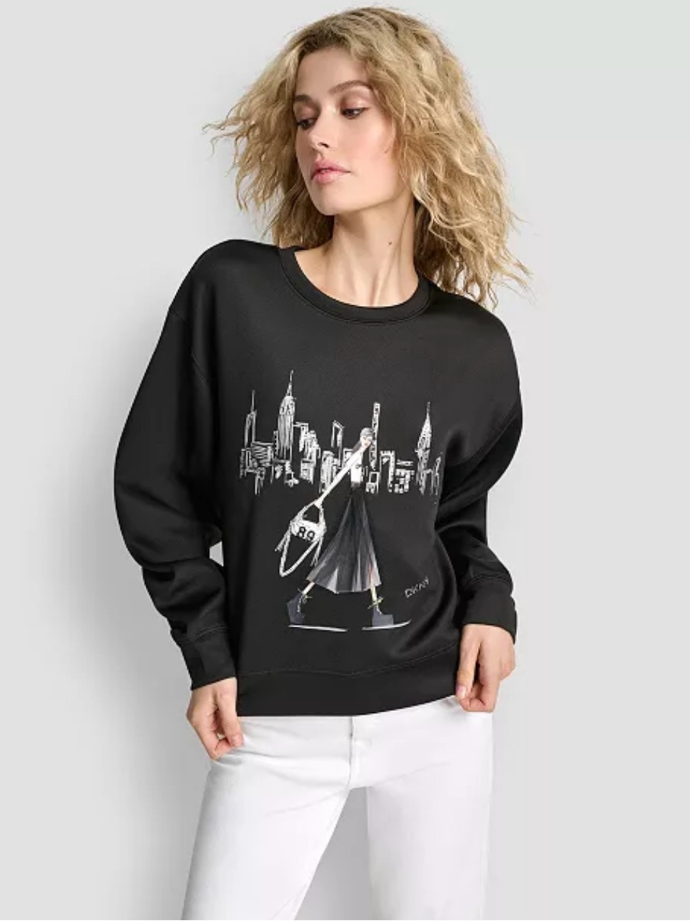 DKNY Women's Empire State Building Graphic Print Sweatshirt Crewneck Small NWT